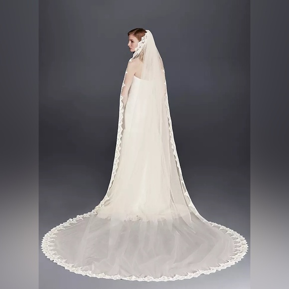 David's Bridal Cream Lace Veil - Picture 1 of 7
